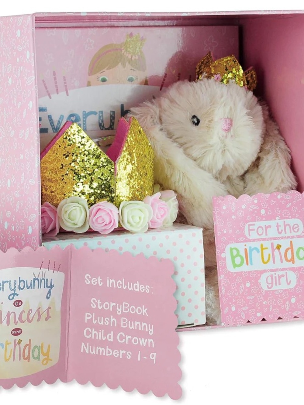Birthday gift set Book, Bunny, and Princess Crown w/Interchangeable Stickers NEW